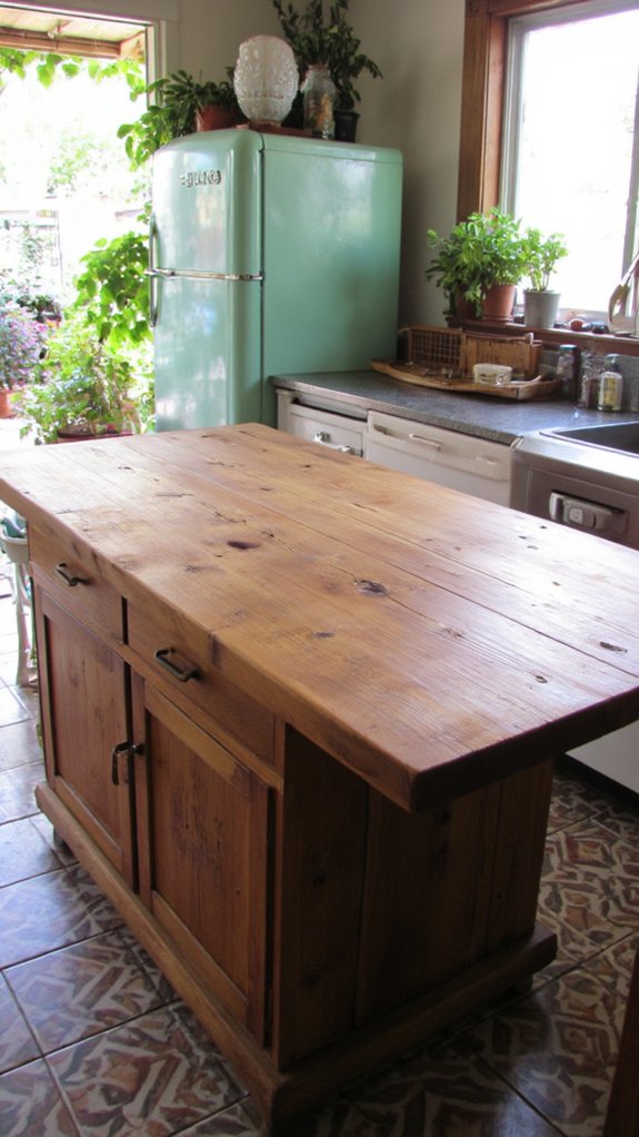 sleek reclaimed wood island