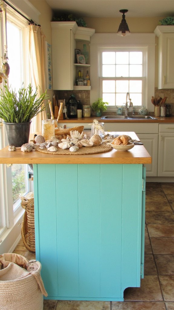 turquoise island with seashells