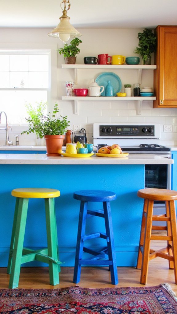 vibrant blue kitchen island