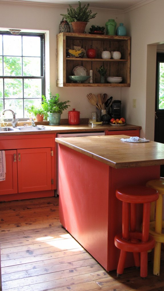 vibrant coral kitchen island