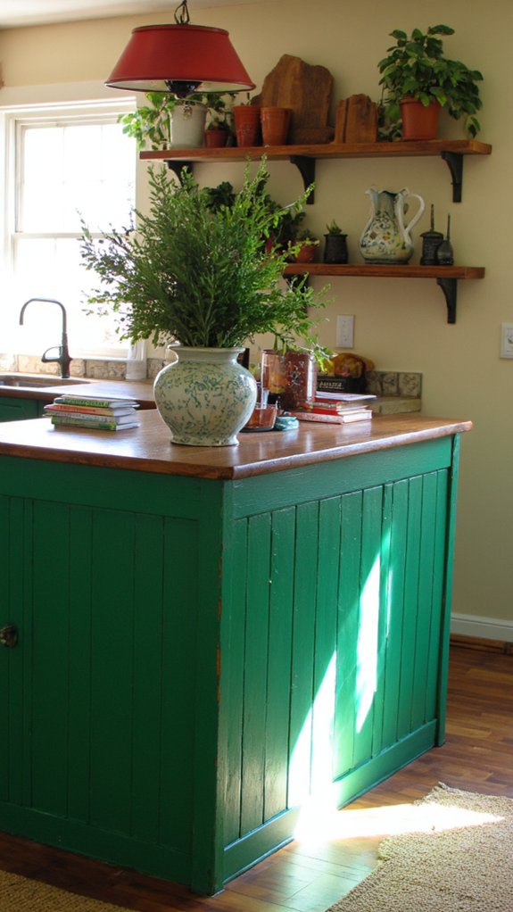 vibrant green kitchen island