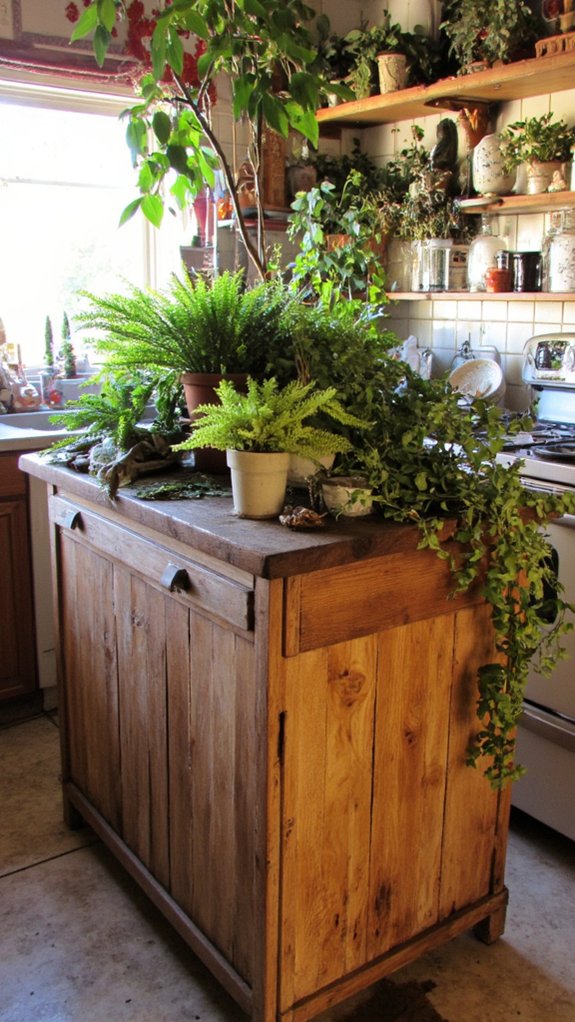 vibrant herb filled kitchen island
