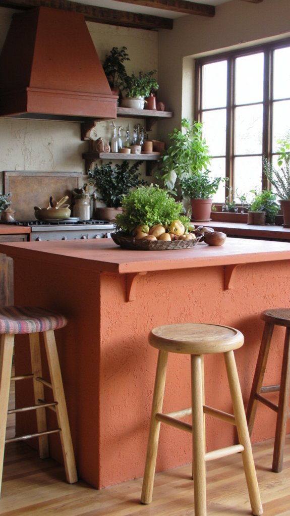 warm terracotta kitchen island
