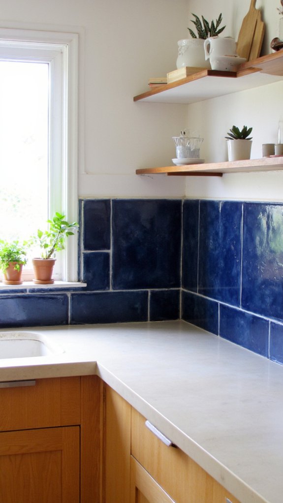 bold backsplash enhances kitchen
