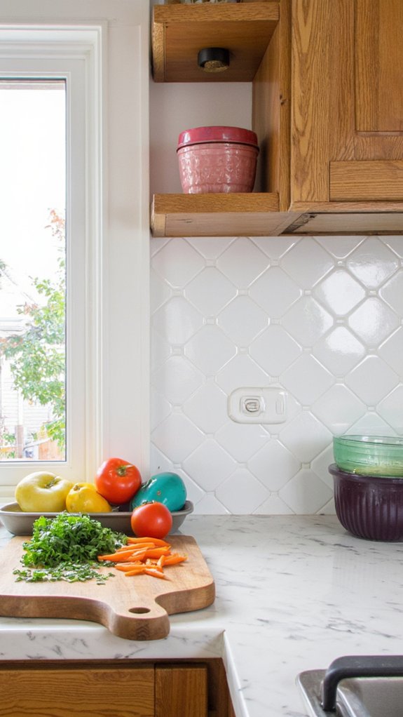 bold white herringbone backsplash