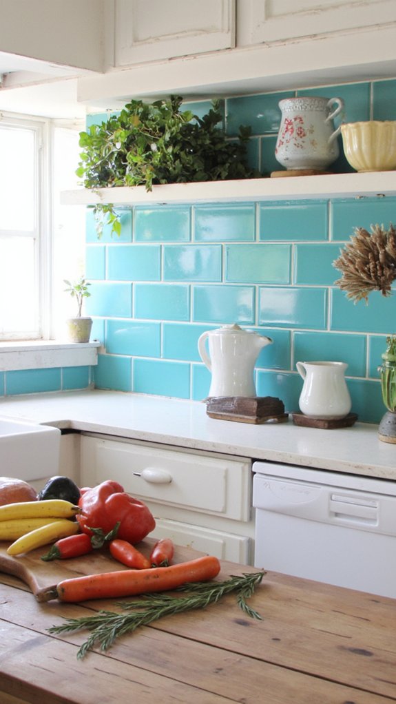 bright aqua kitchen backsplash