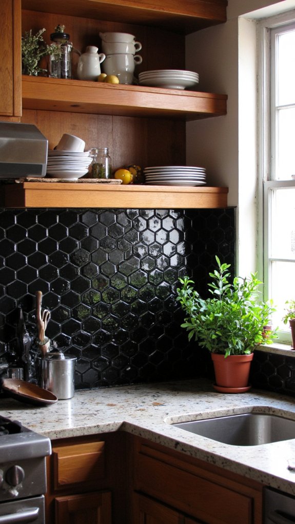 chic black hexagon tiles