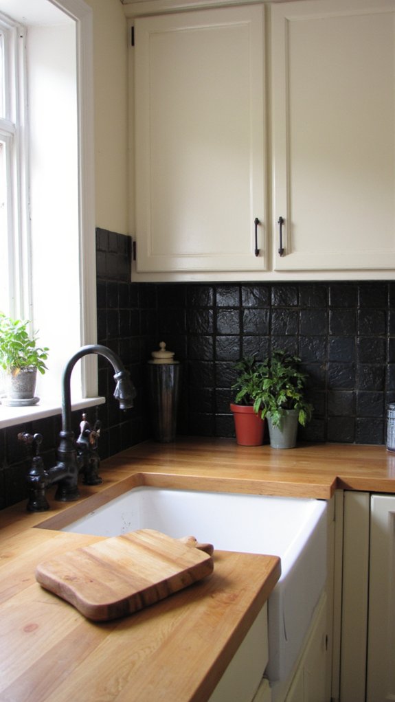 contrasting dark slate and maple