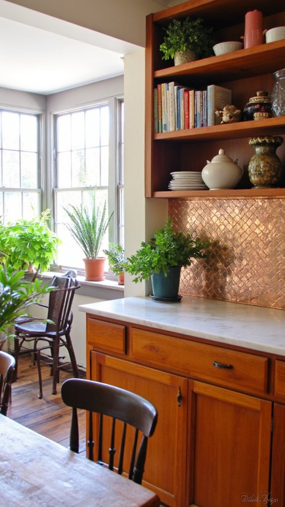 copper backsplash enhances warmth