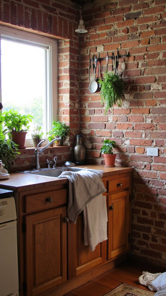 cozy rustic brick backsplash