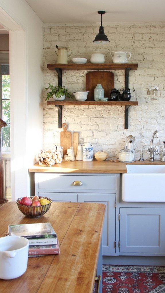 cozy whitewashed brick backsplash