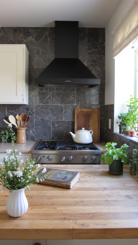 dark travertine kitchen elegance