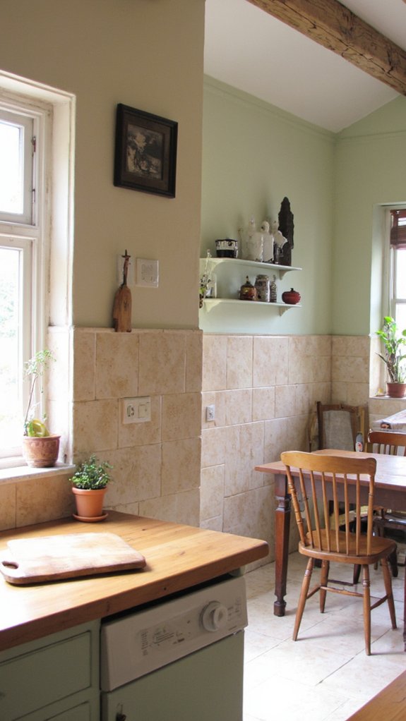 elegant light travertine backsplash