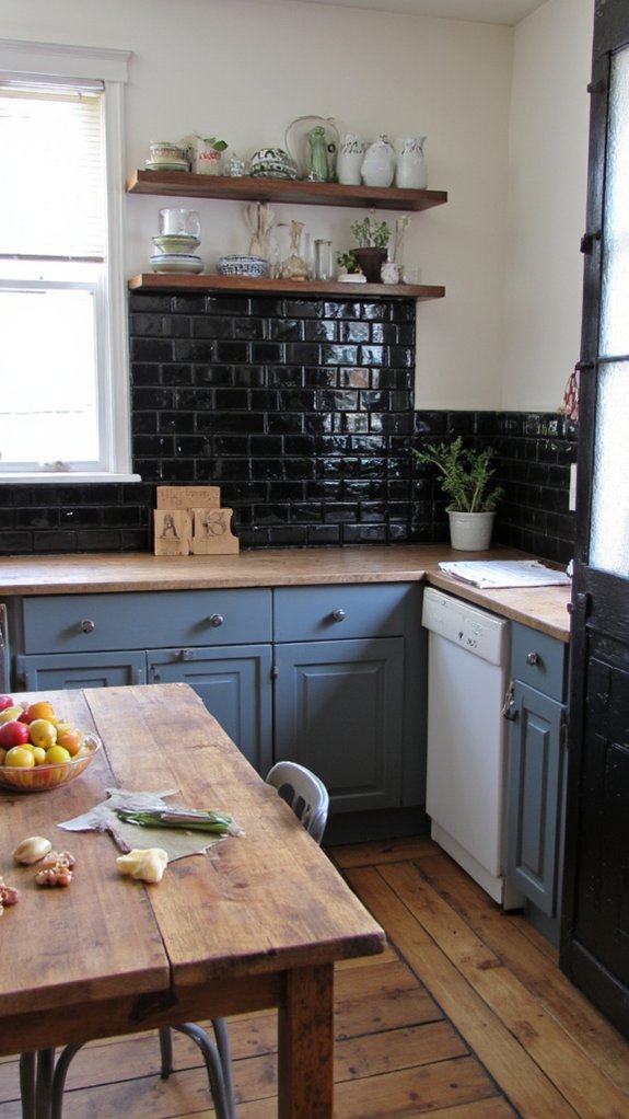 glossy black subway tiles