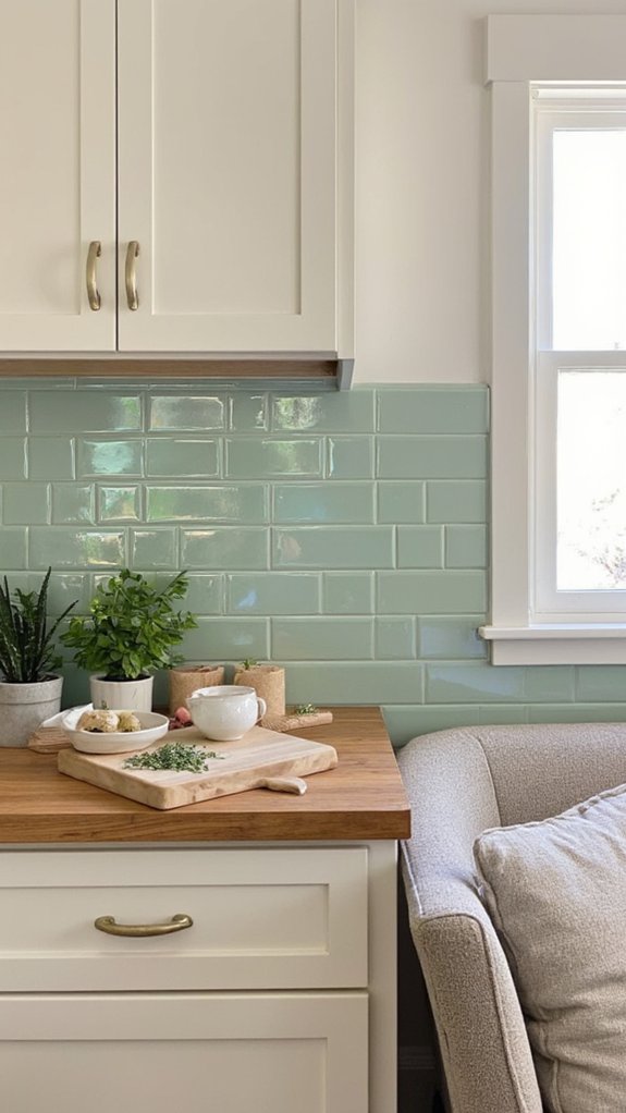 glossy sage green tiles