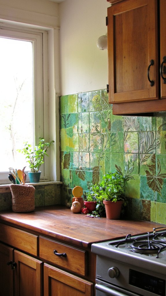 green mosaic kitchen designs