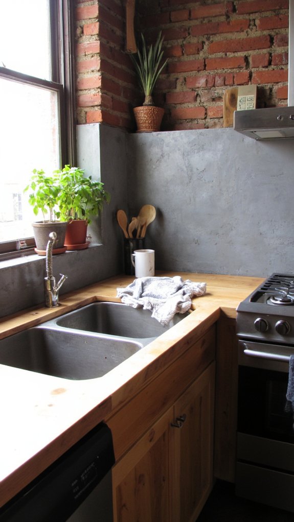 industrial concrete kitchen backsplash