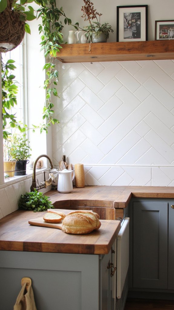 large format herringbone backsplash