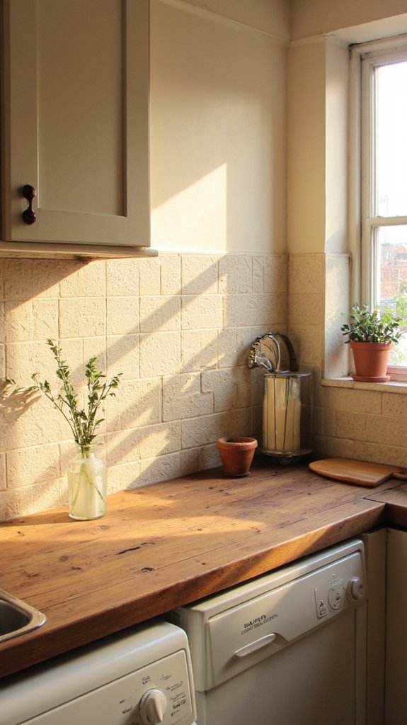 lighting transforms beige backsplash
