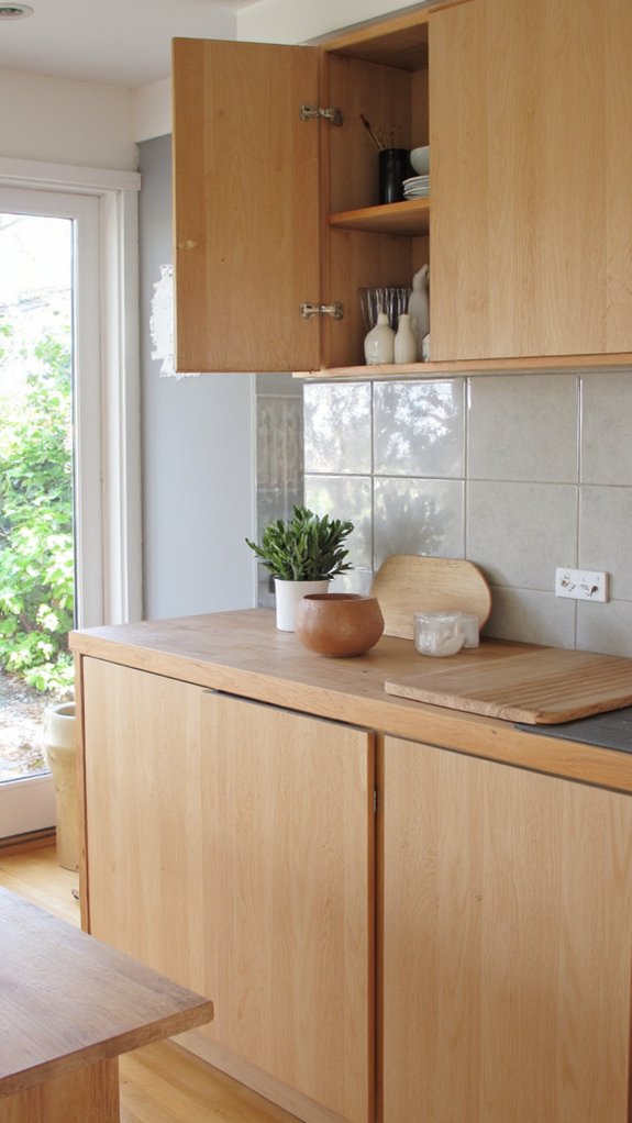 minimalist glass tile backsplash