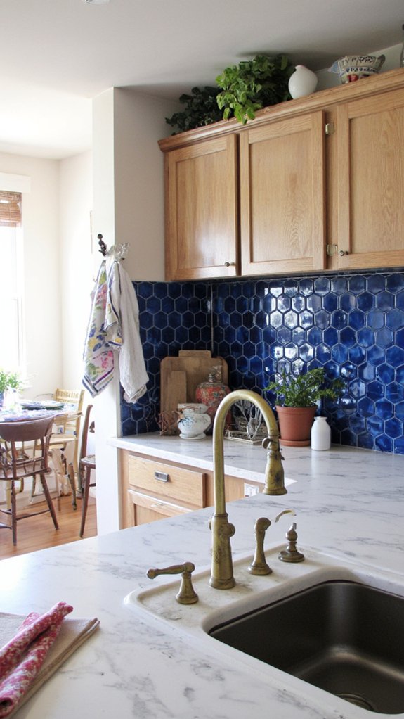 navy hexagon kitchen elegance