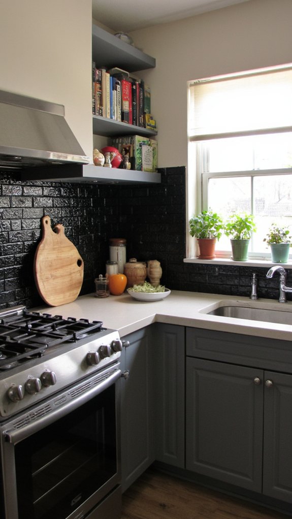 sophisticated black kitchen backsplash