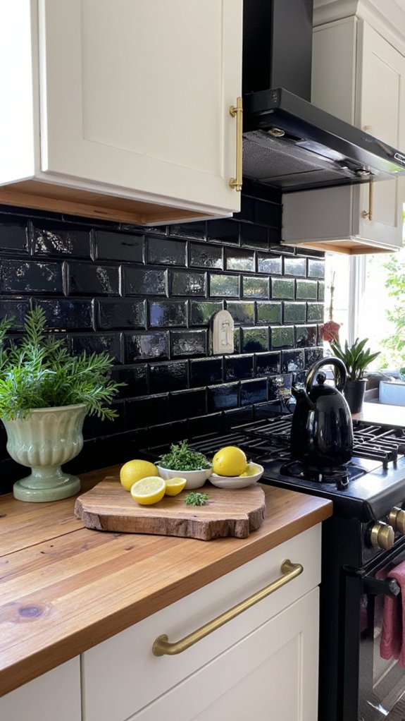 sophisticated dark tile backsplashes