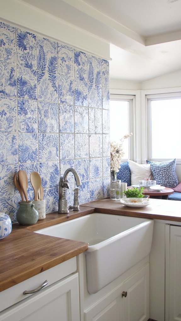 textured blue and white tiles