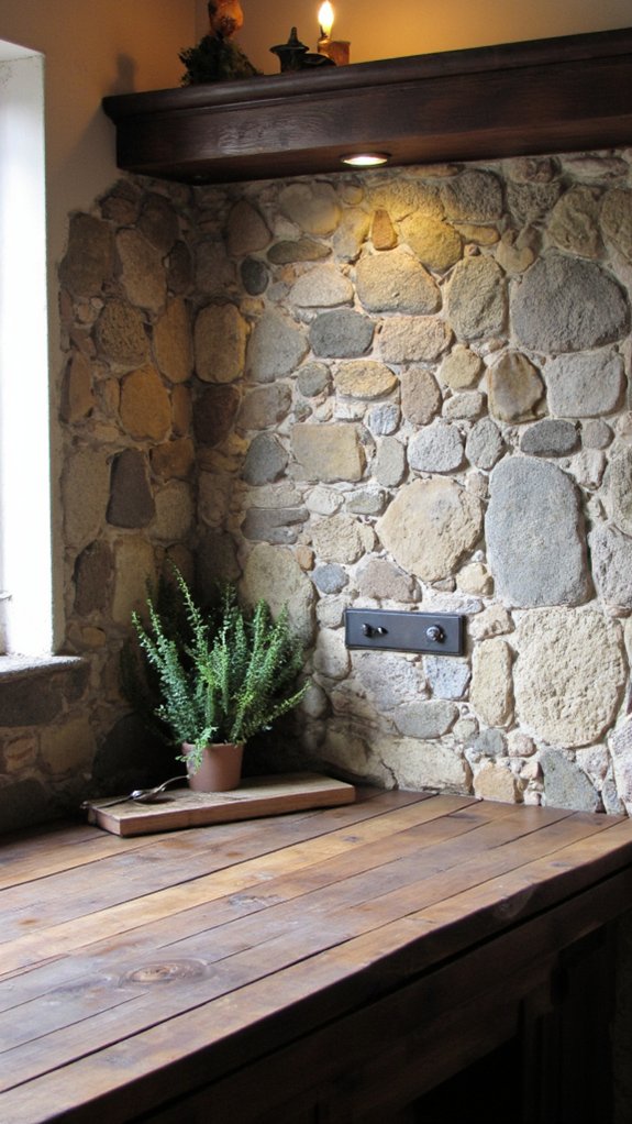 textured stone kitchen backsplash