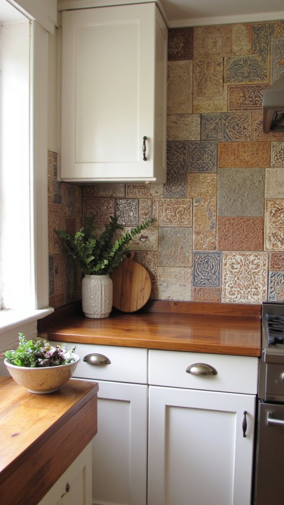 textured tiles enhance backsplash