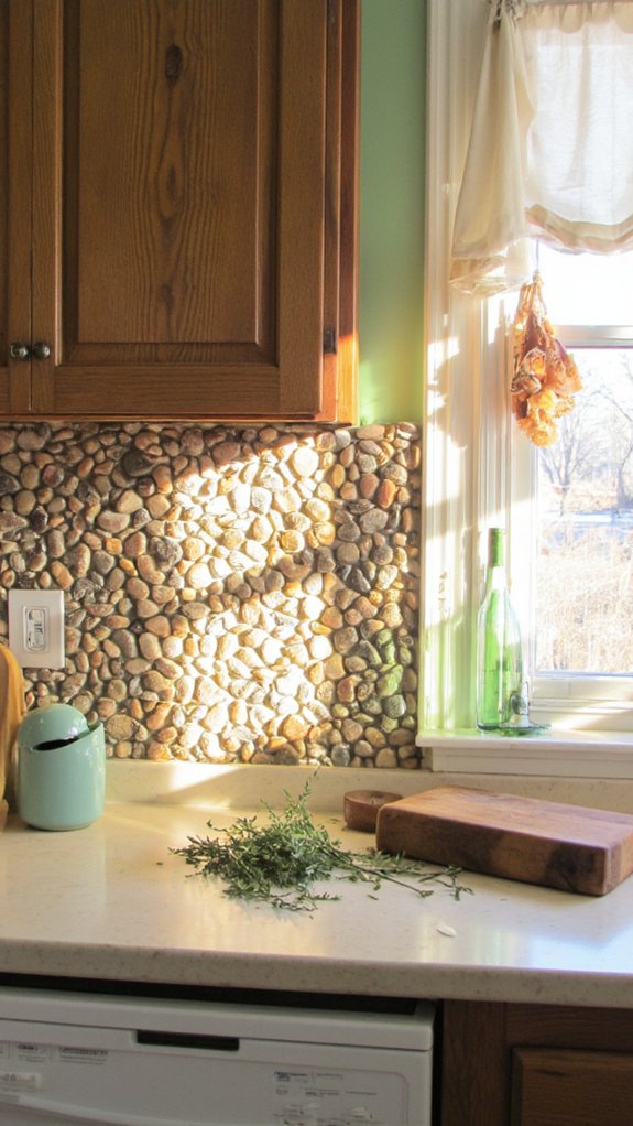 unique pebble stone backsplash