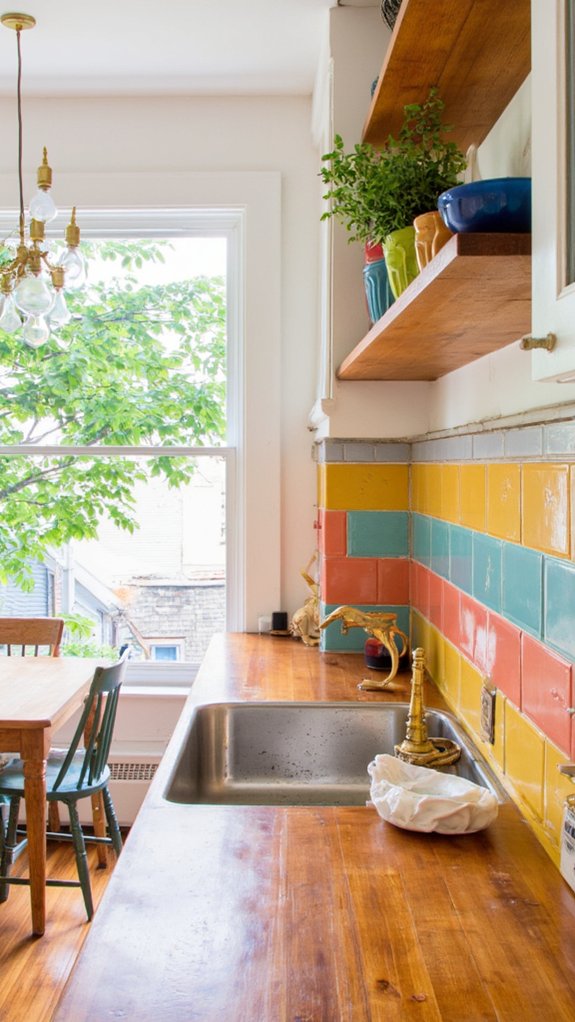 vibrant color blocked backsplash