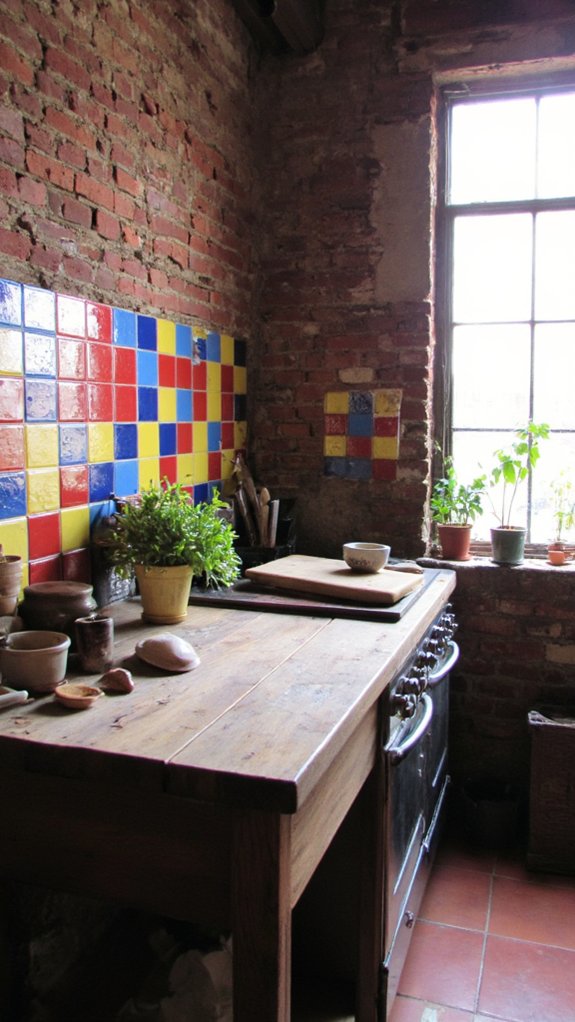 vibrant colorful enamel backsplashes