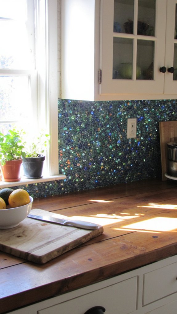 vibrant glass bead backsplashes