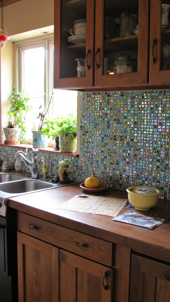 vibrant glass mosaic backsplash
