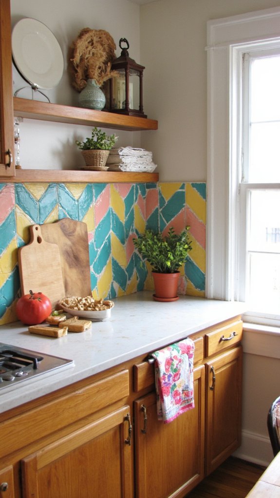 vibrant herringbone tile design