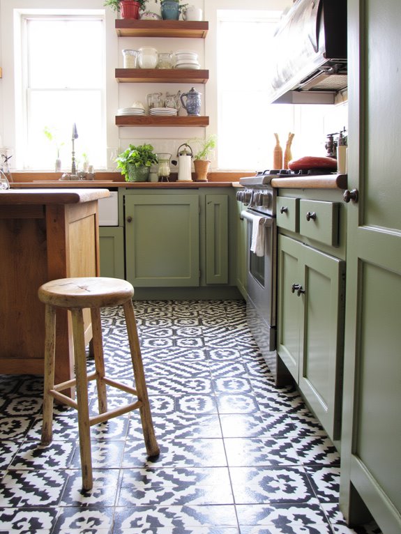 bold patterned kitchen tiles