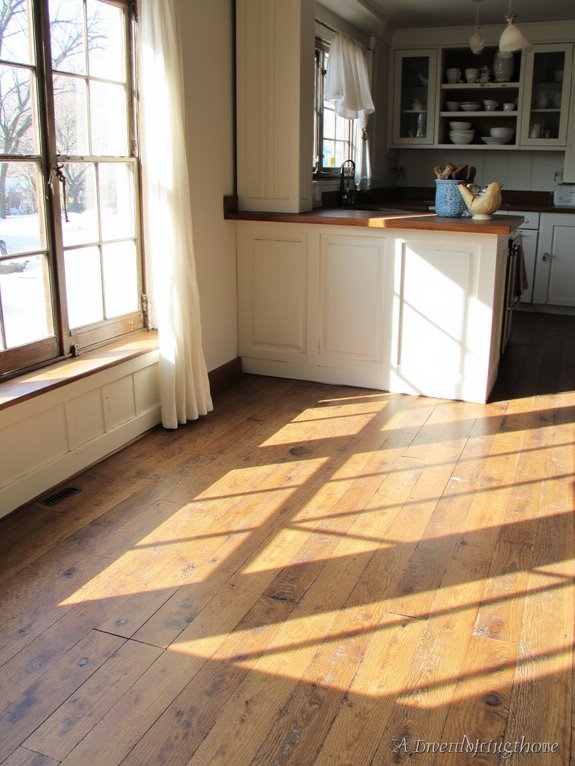 character through distressed hardwood