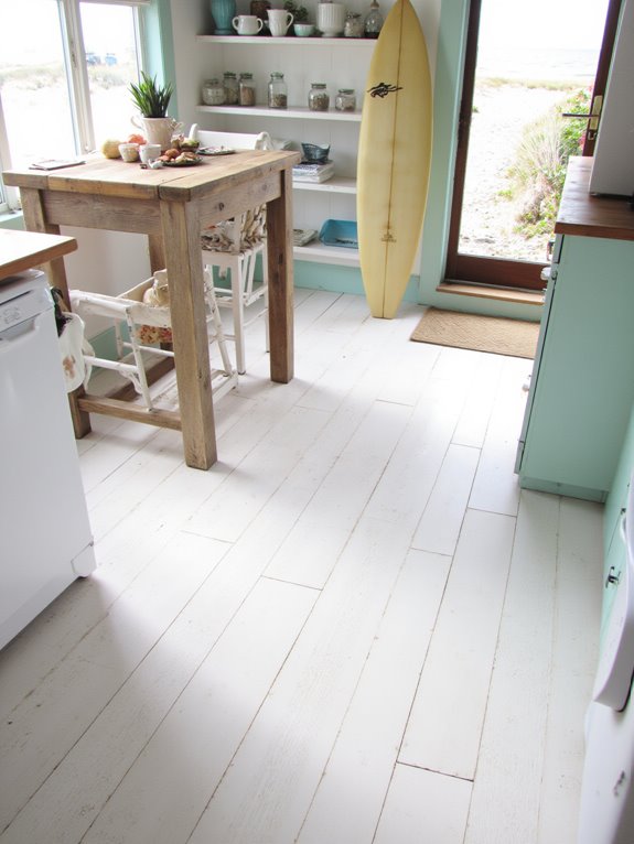 coastal whitewashed herringbone flooring