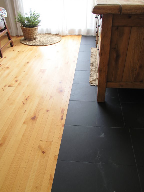 contrast light wood dark tile