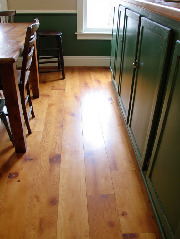cozy hardwood complements green cabinets