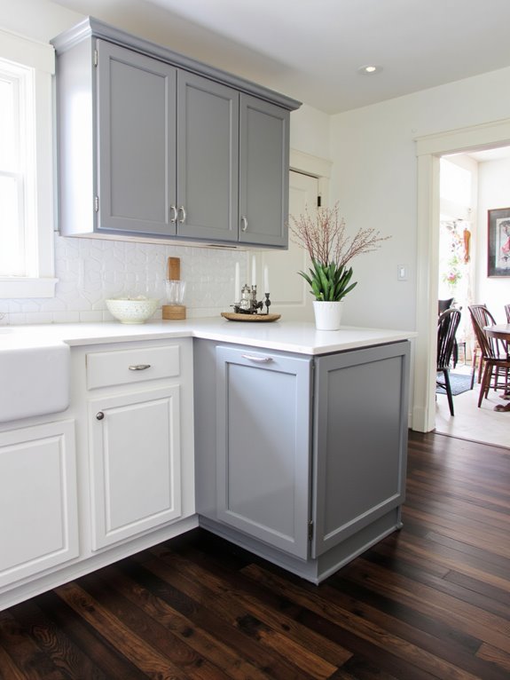 dark flooring enhances cabinets