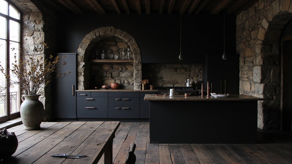 dark paint accentuates architecture