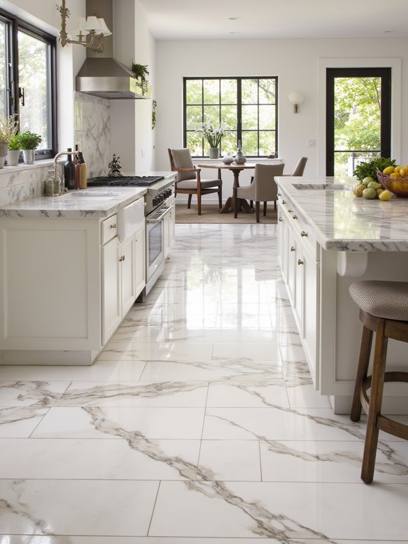 distinct kitchen zones with marble