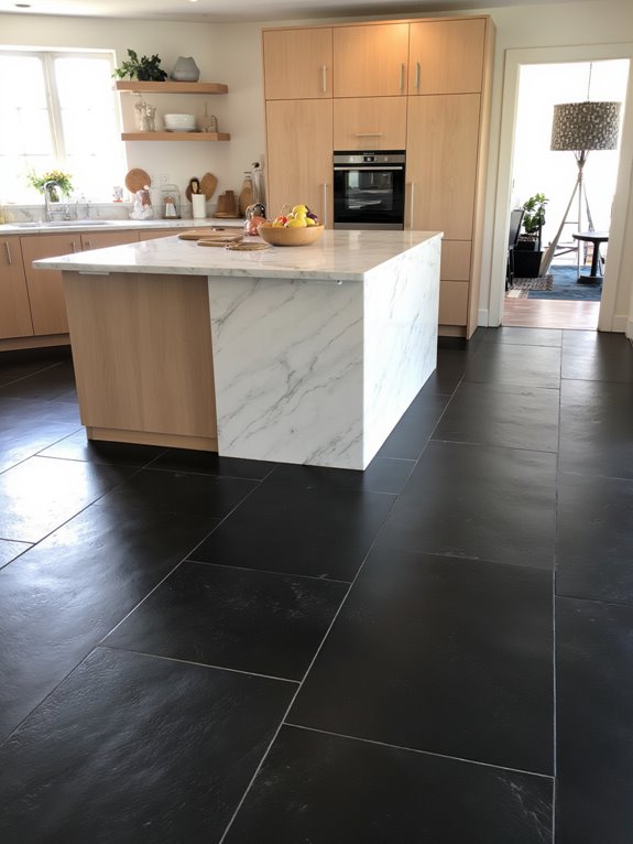 dramatic dark kitchen flooring