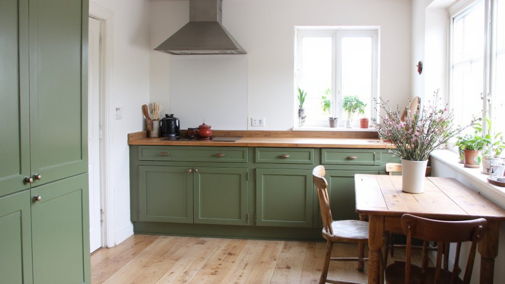 earthy green kitchen cabinets