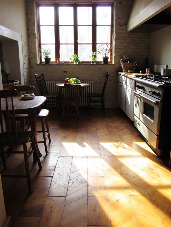 herringbone flooring defines zones