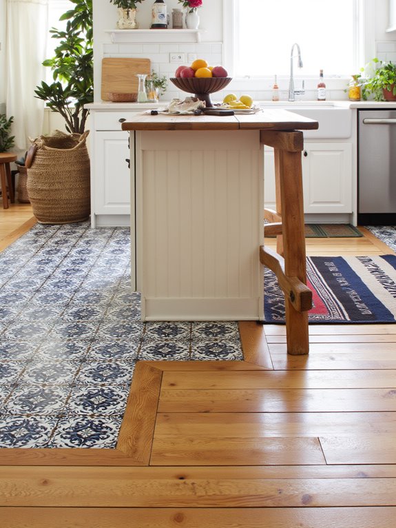 mixed flooring kitchen island
