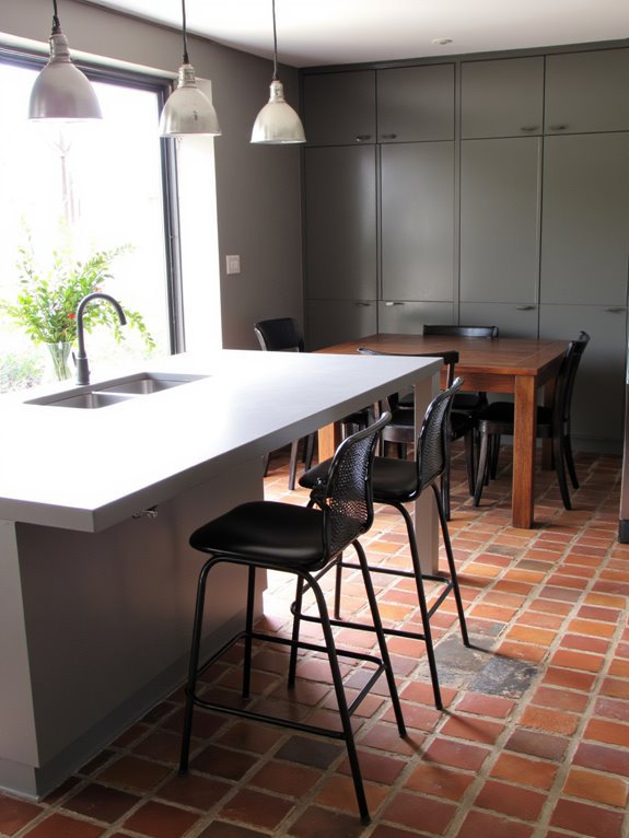 modern kitchen with brick