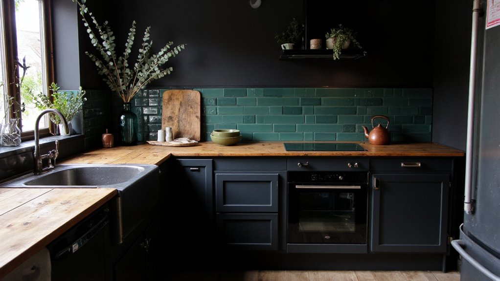 moody green kitchen accents